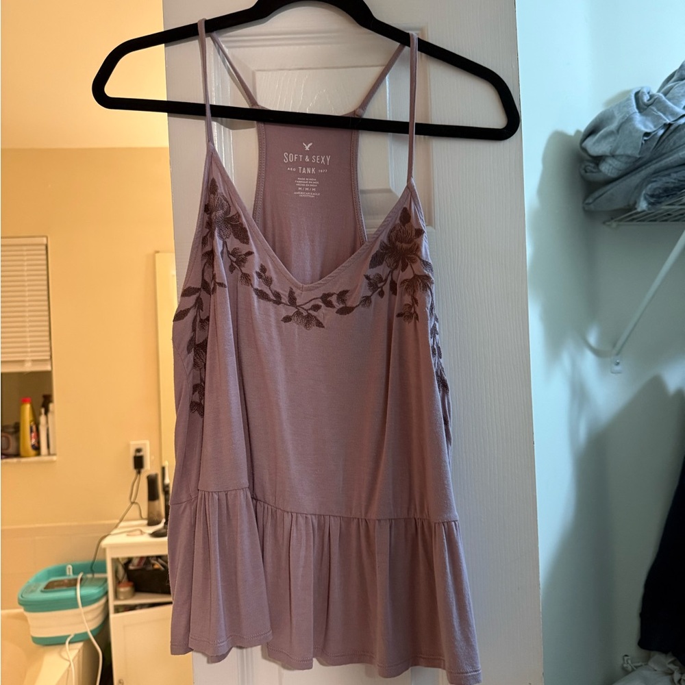 American Eagle Outfitters Lavender Floral Embroidered Camisole Tank